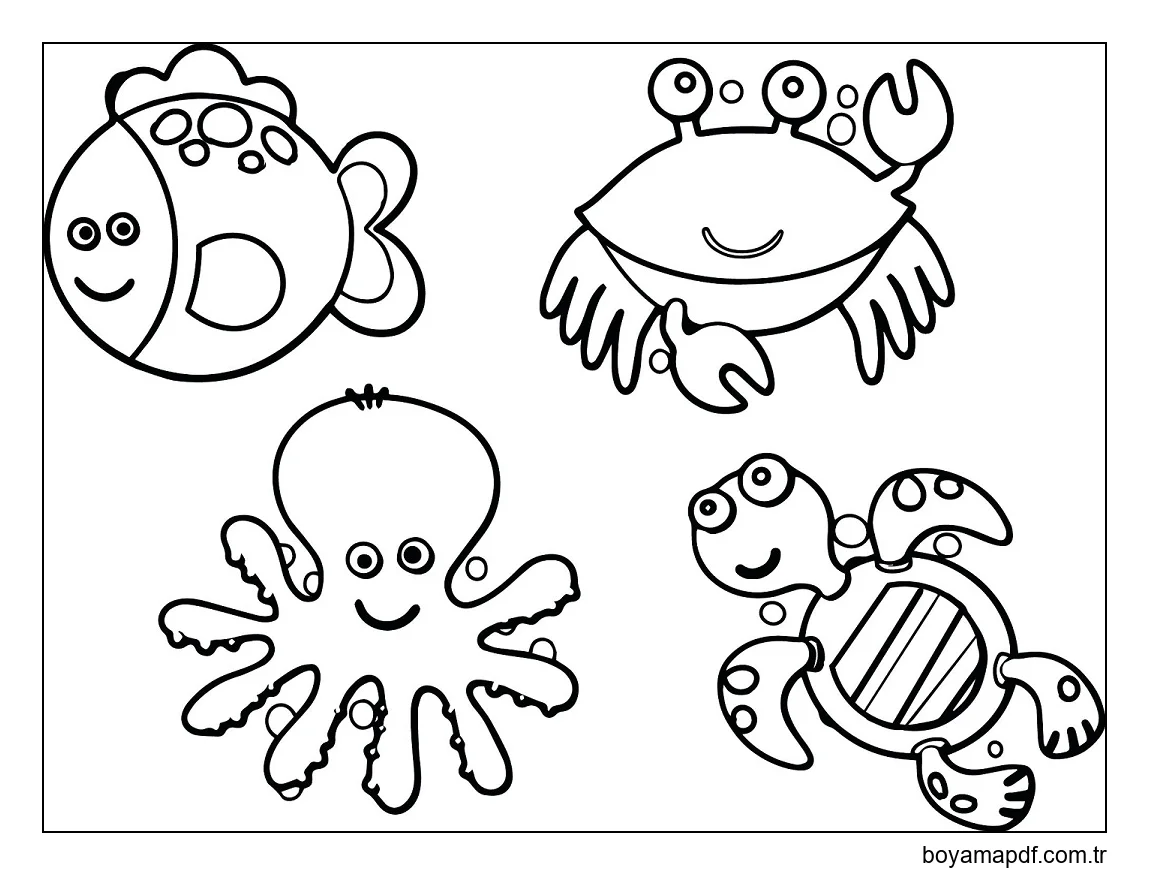 4 Deniz Hayvanı Boyama Sayfası