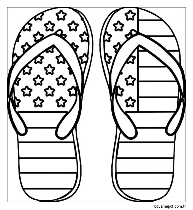 Amerikan bayrağı baskılı plaj terlikleri Boyama Sayfası