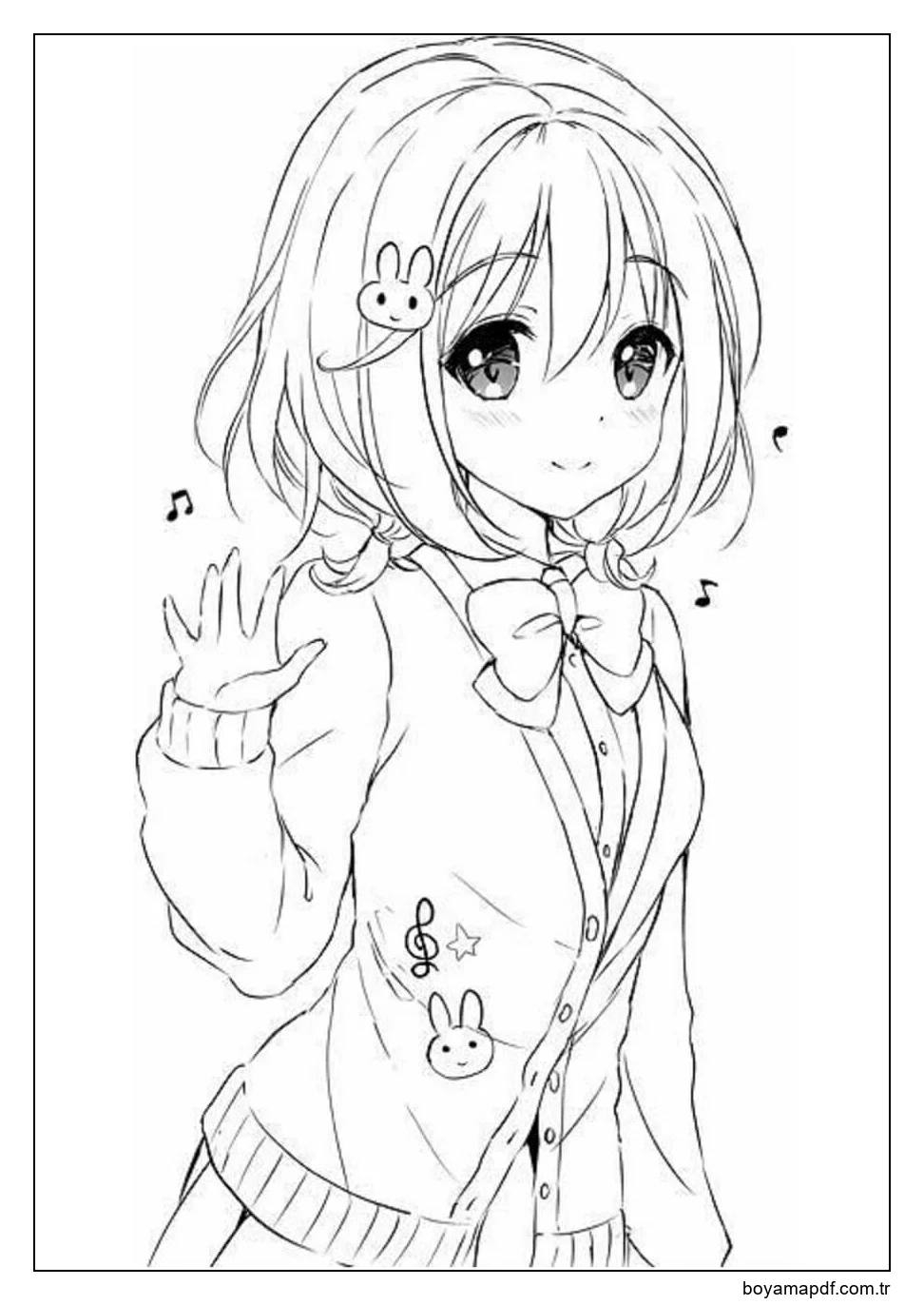 Anime Gülümseyen Kawaii Boyama Sayfası