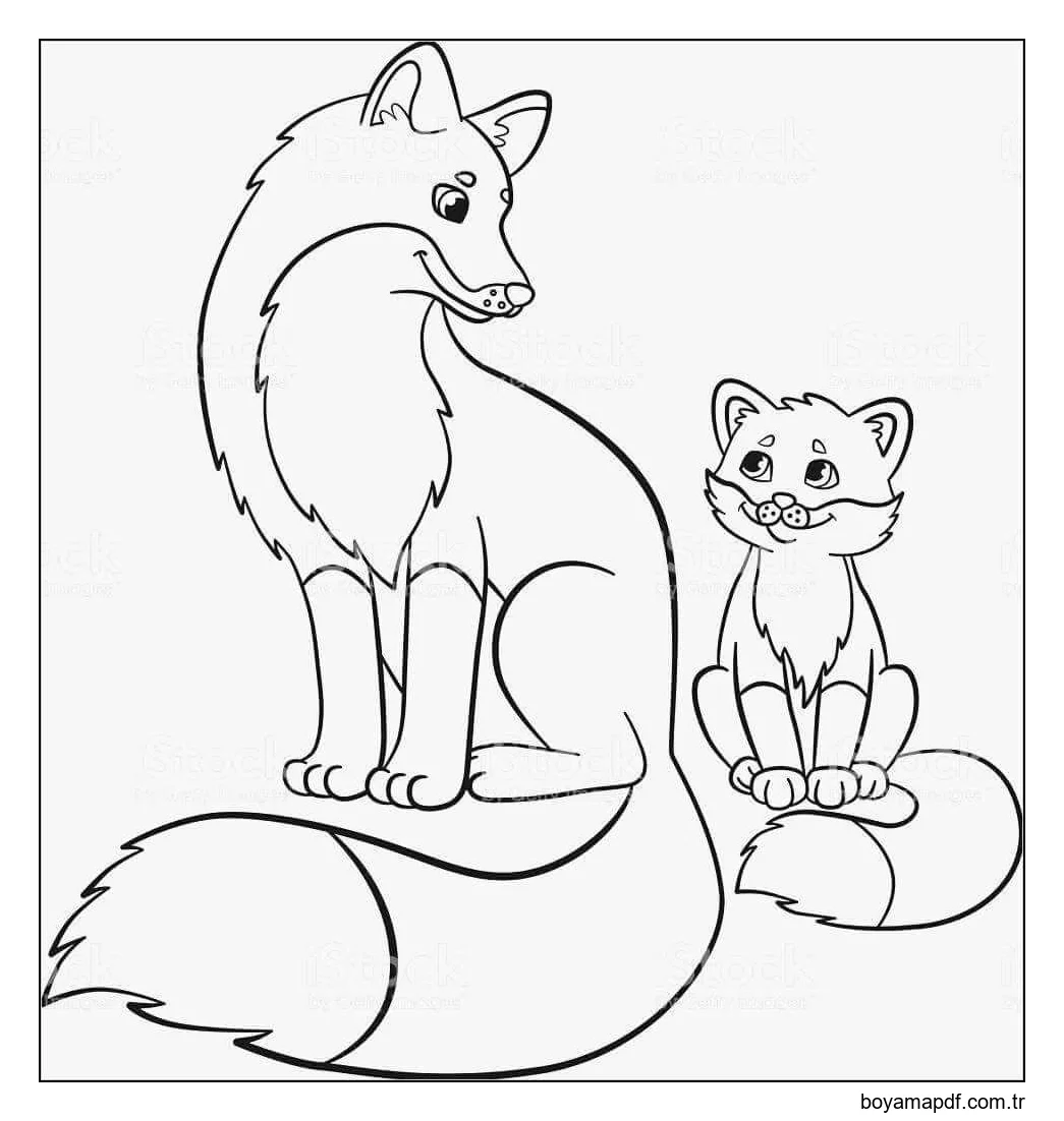 Anne ve bebek tilki Boyama Sayfası