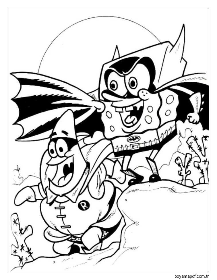 Batman Kostümlü Sünger Bob Boyama Sayfası