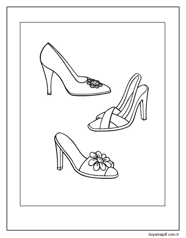 Bayan ayakkabı çeşitleri. Boyama Sayfası