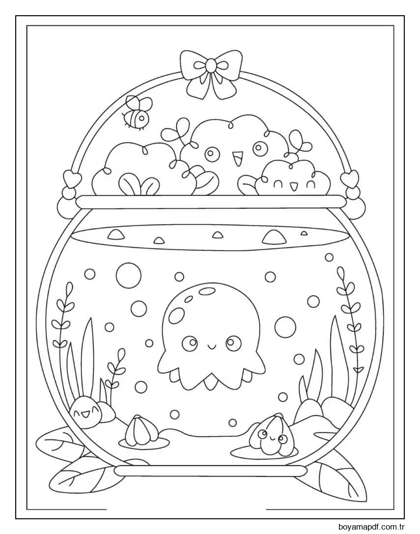 Bir Balık Tencerede Gülümseyen Denizanası Boyama Sayfası