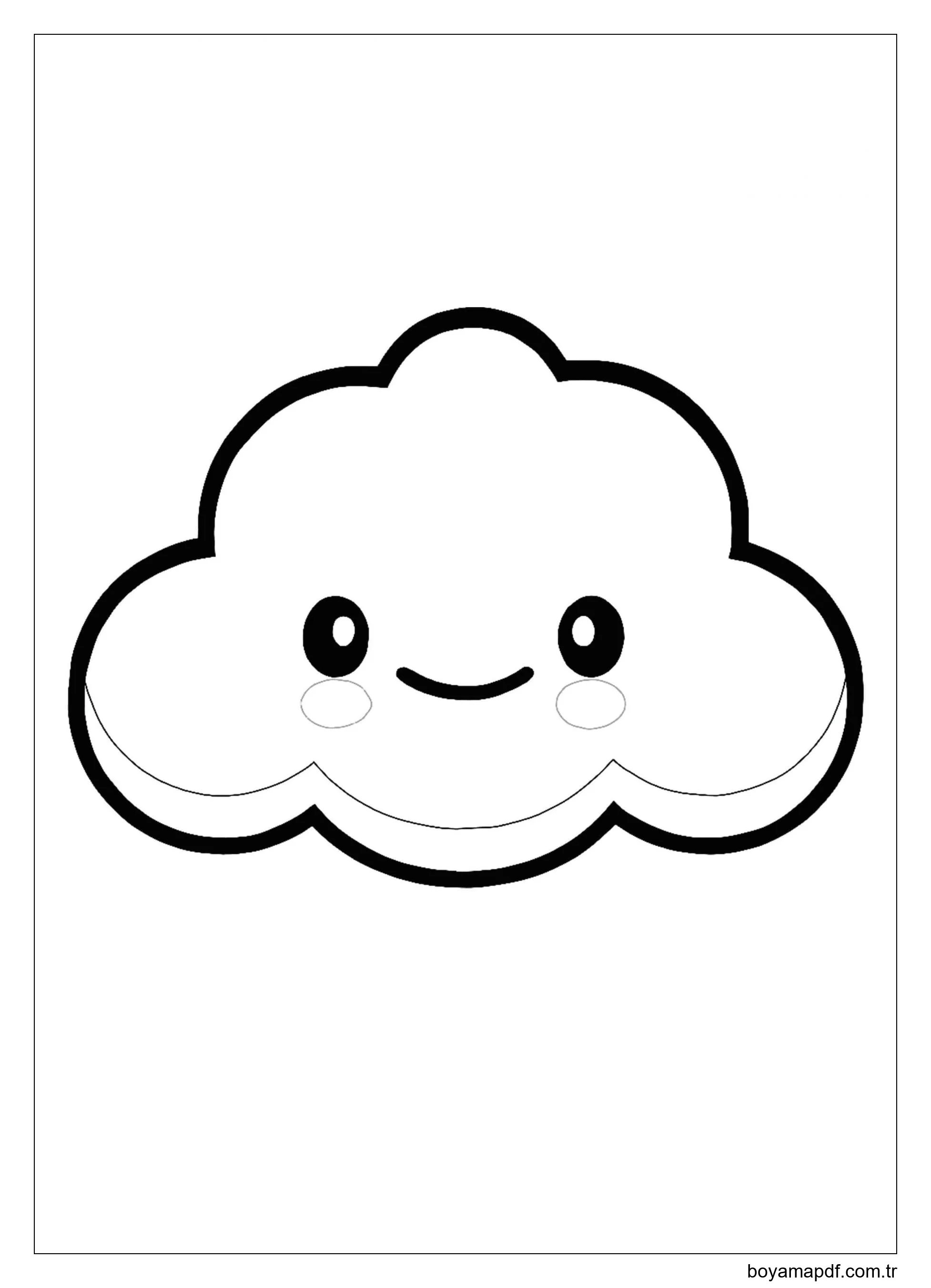 Bulut Kawaii Boyama Sayfası