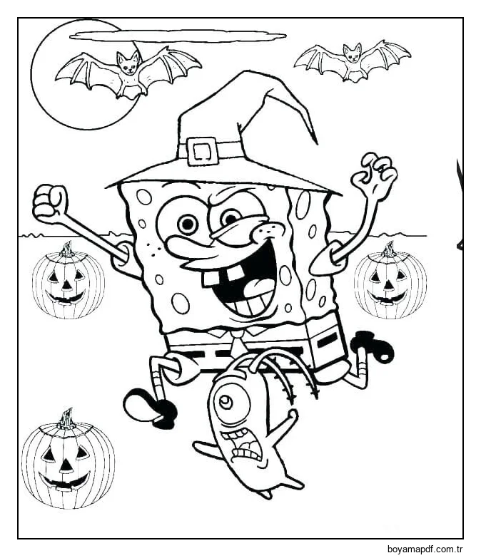 Cadı Kostümlü Sünger Bob Kare Pantolon Boyama Sayfası