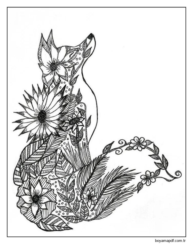 Çiçek Tilki Boyama Sayfası