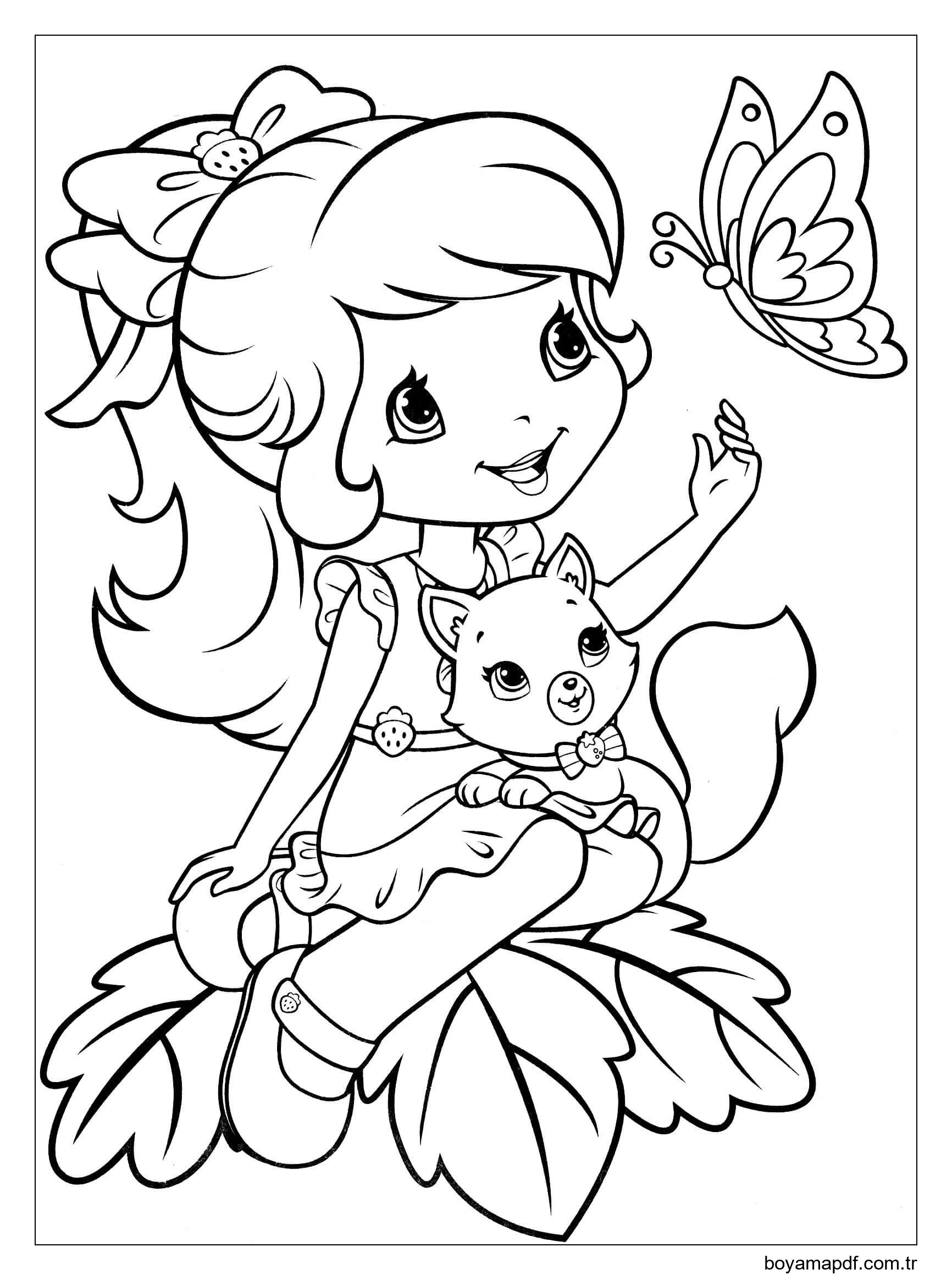 çilek kız Mutlu Boyama Sayfası