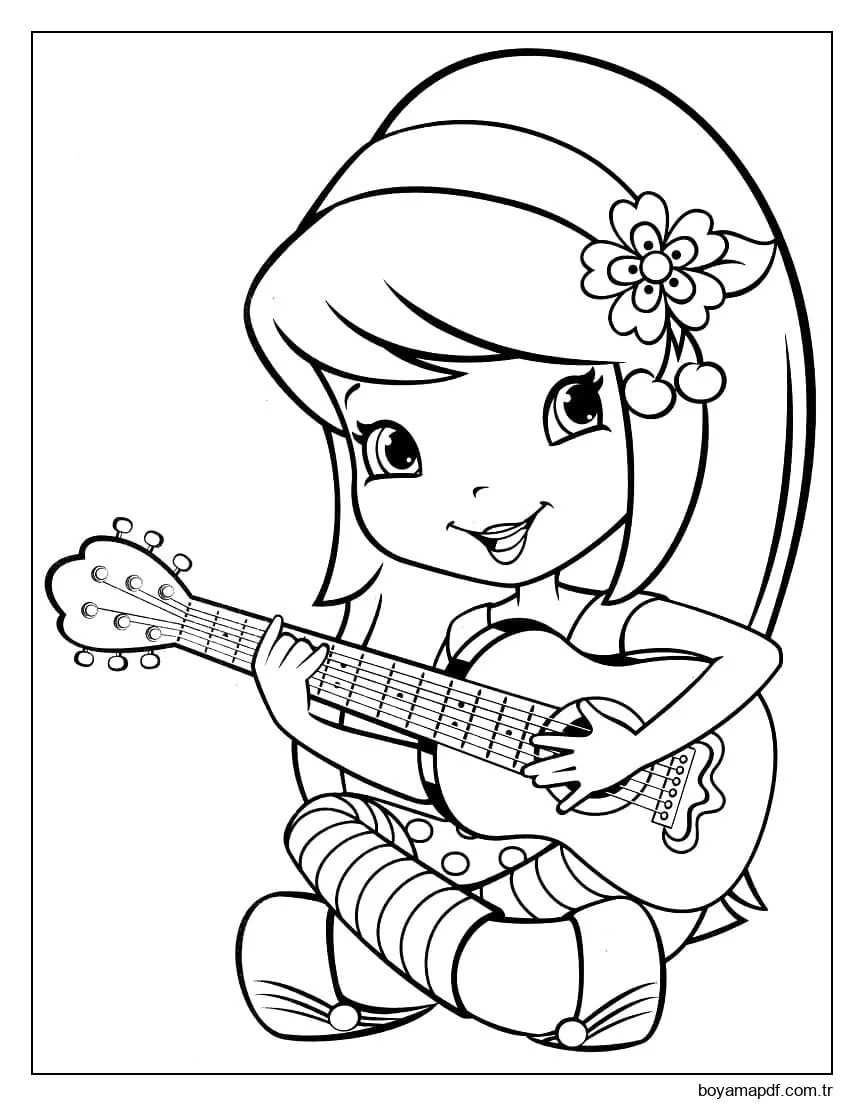 Çilekli Pastada Kiraz Reçeli Boyama Sayfası