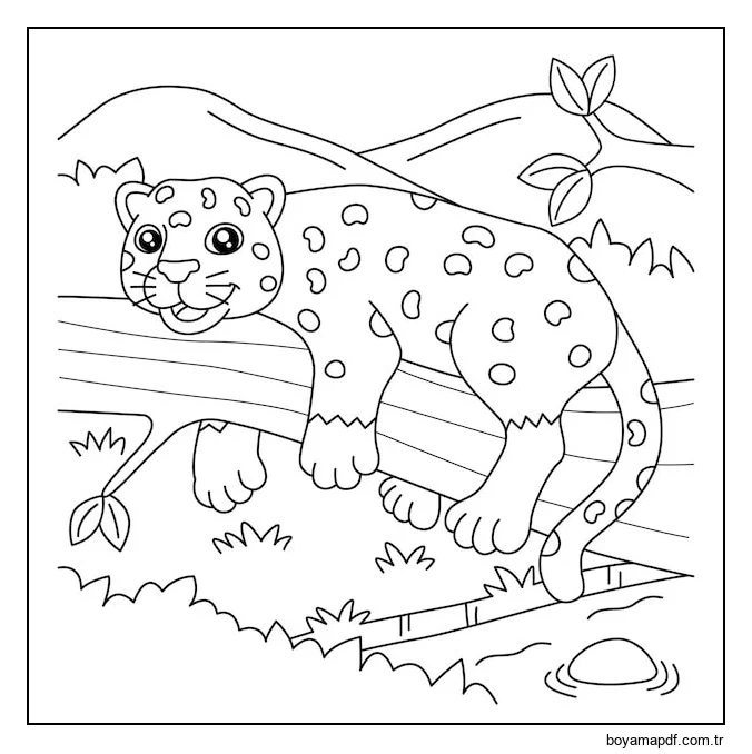Dal Ağacı üzerinde Yatan Jaguar Boyama Sayfası