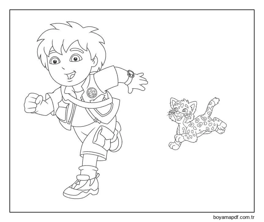 Diego ve Jaguar koşuyor Boyama Sayfası