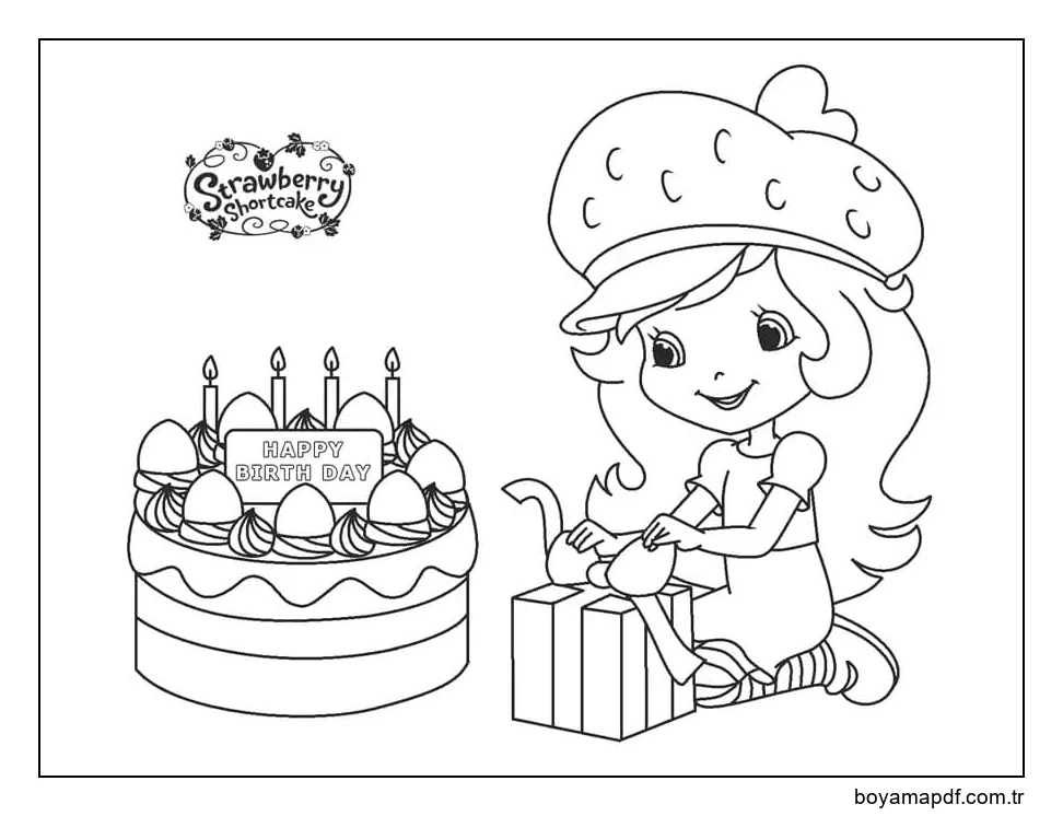 Doğum günün kutlu olsun Çilekli Pasta Boyama Sayfası