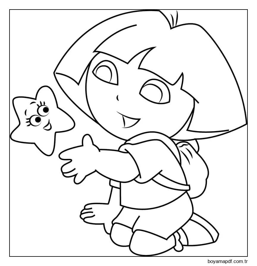 Dora Ile Yıldız Karikatür Boyama Sayfası