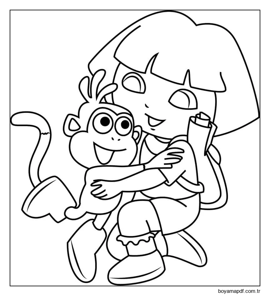 Dora Maymunu Kucaklıyor Boyama Sayfası