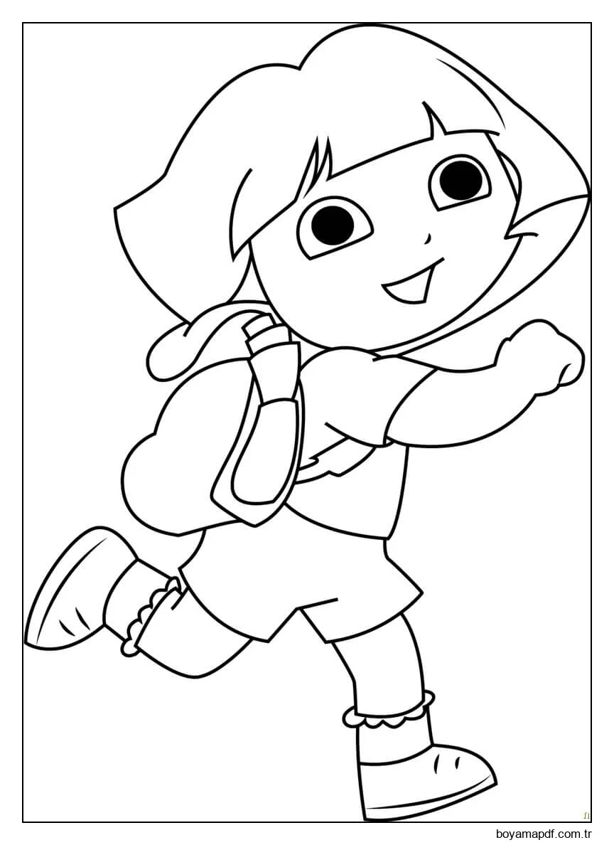 Dora Okula Gidiyor Boyama Sayfası