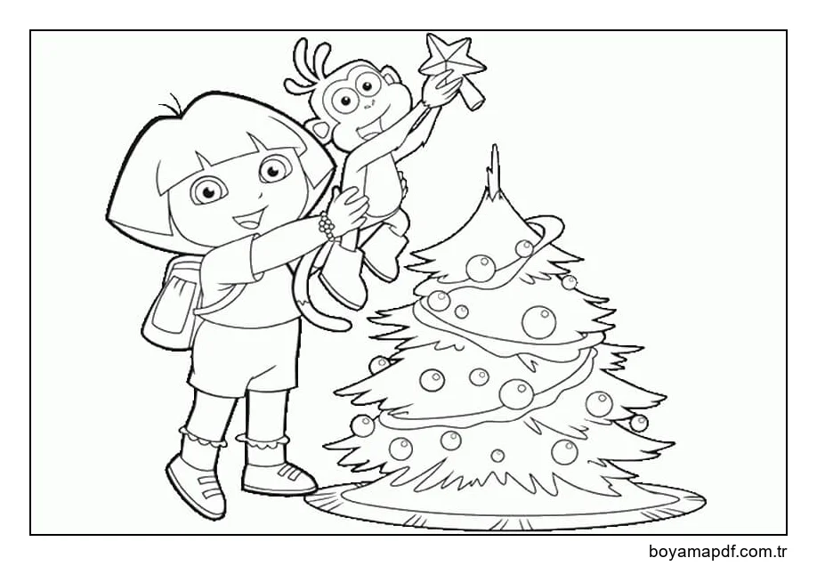 Dora Ve Çizmeler Noel Boyama Sayfası