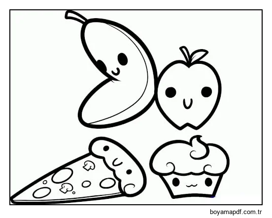 Dört hızlı Yemek Kawaii Boyama Sayfası