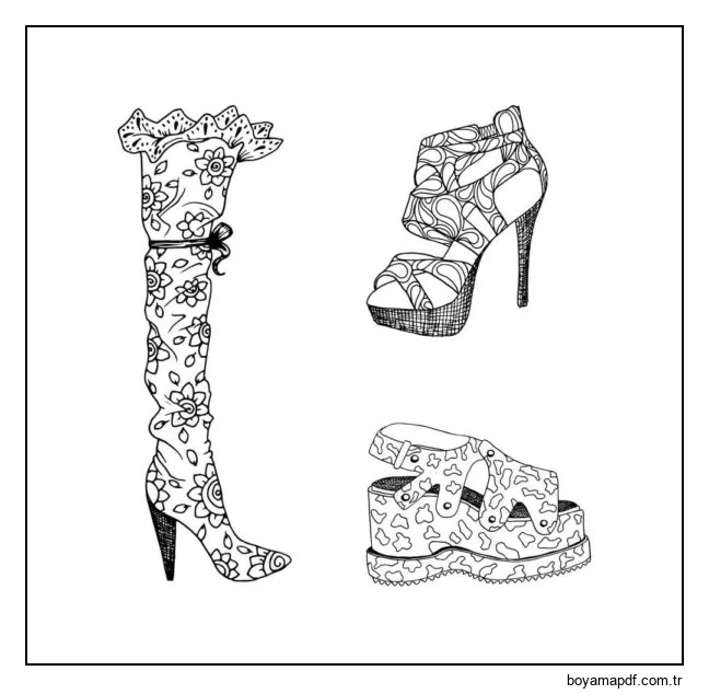 Eşsiz tasarımcı kadın ayakkabıları Boyama Sayfası