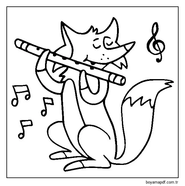 Flütlü Tilki Boyama Sayfası
