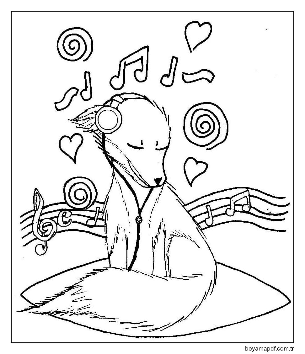 Fox Müzik Dinliyor Boyama Sayfası