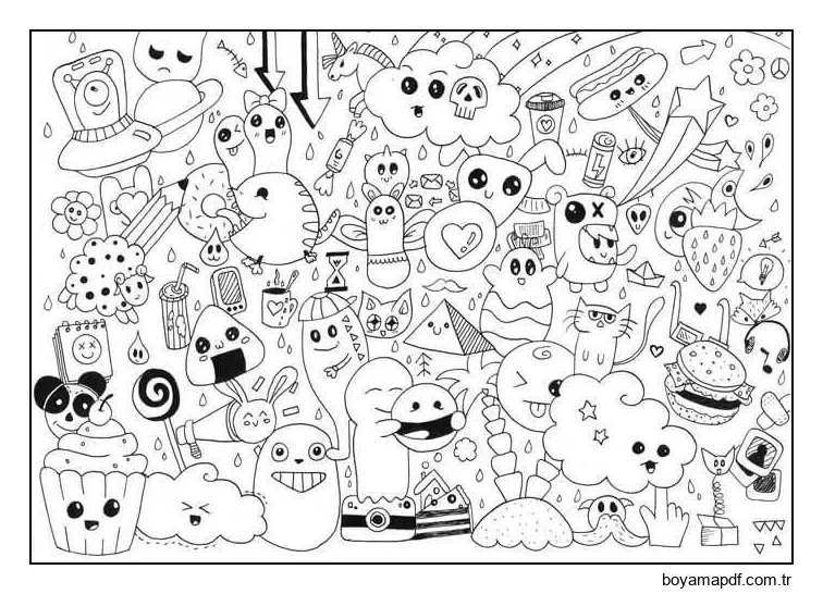 Gıdalar Kawaii Boyama Sayfası