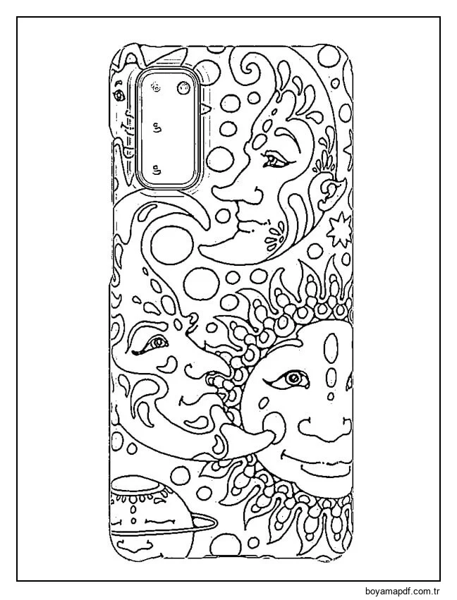 Güneş Ve Ay Telefon Kılıfı Boyama Sayfası