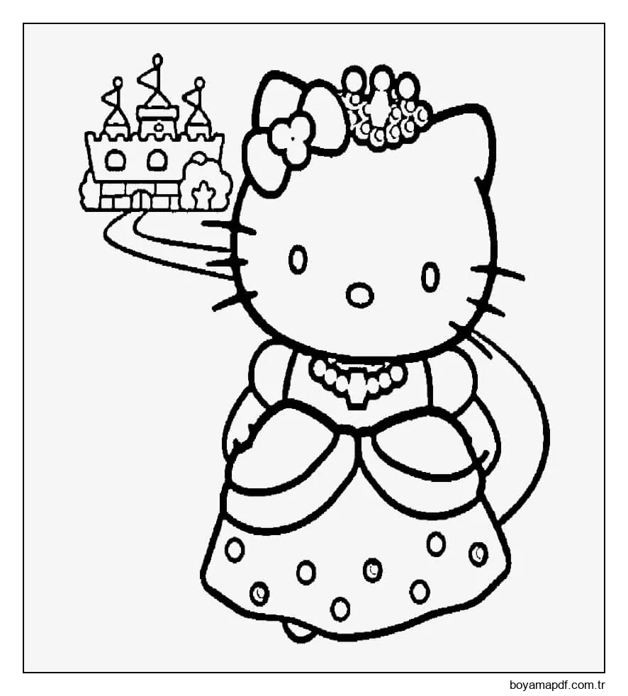 Hello Kitty Ve Güzel Bir Kale Boyama Sayfası