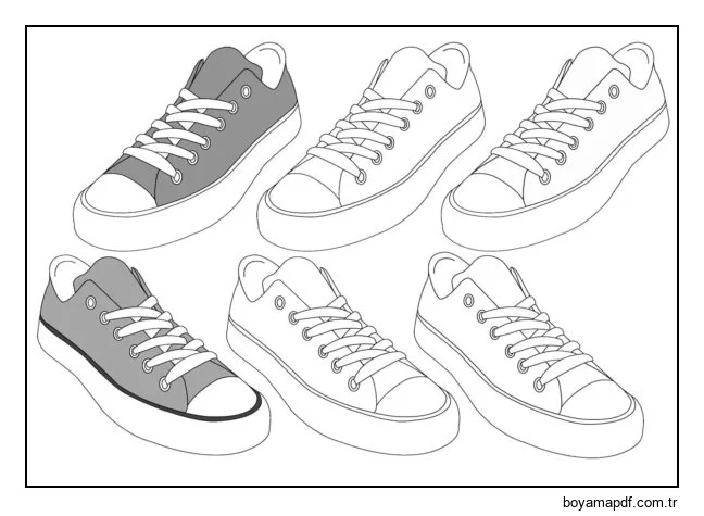 Her gün için spor ayakkabılar. Boyama Sayfası
