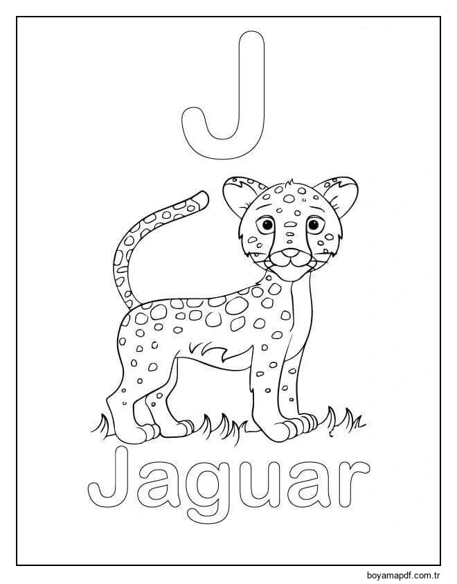 J harfi ve Jaguar Boyama Sayfası