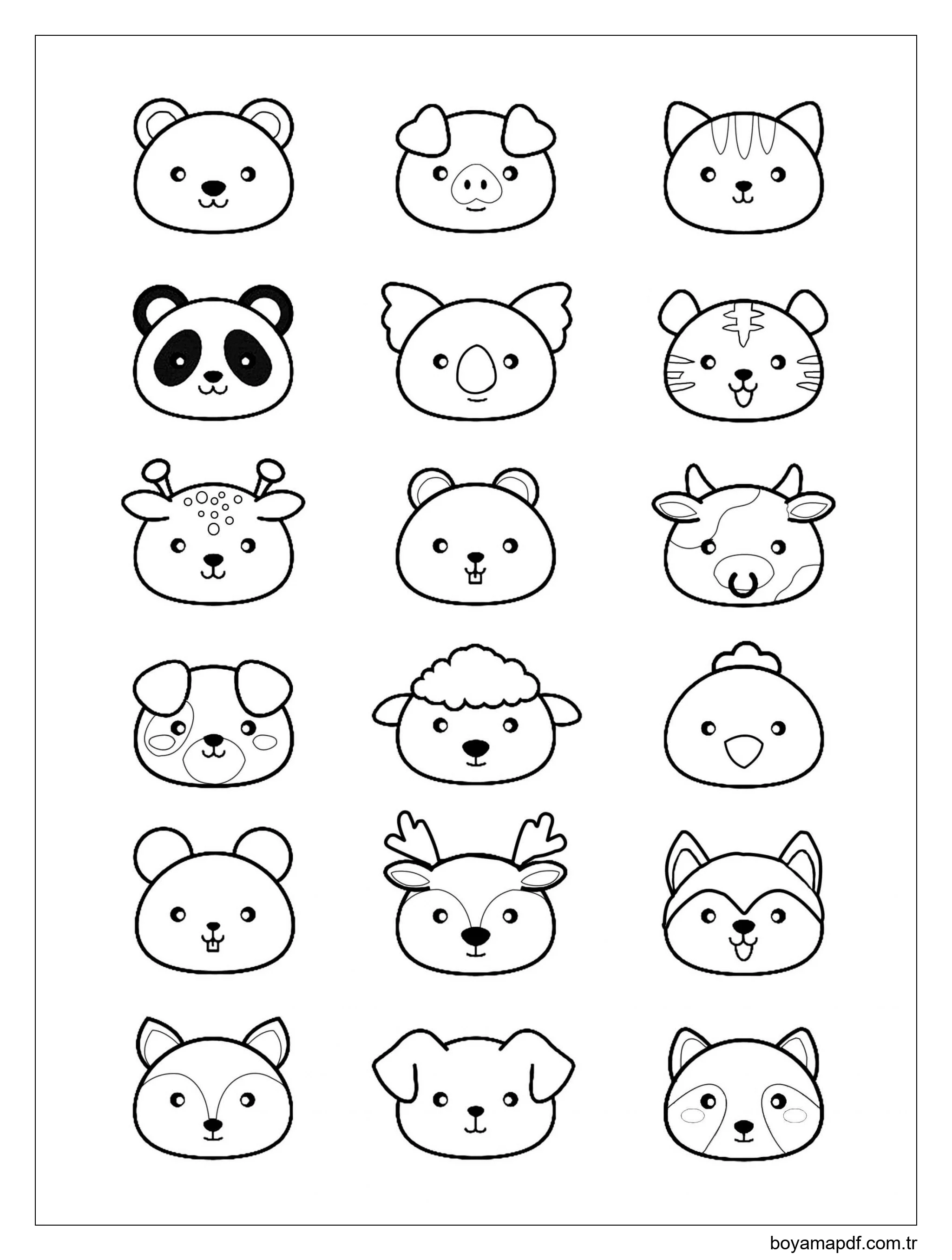 Kafa Hayvanlar Kawaii Boyama Sayfası