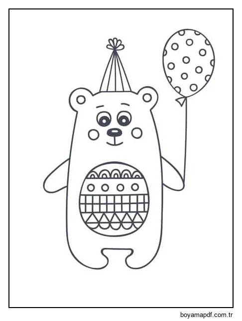 Kawaii Ayı Balon Tutarak Boyama Sayfası