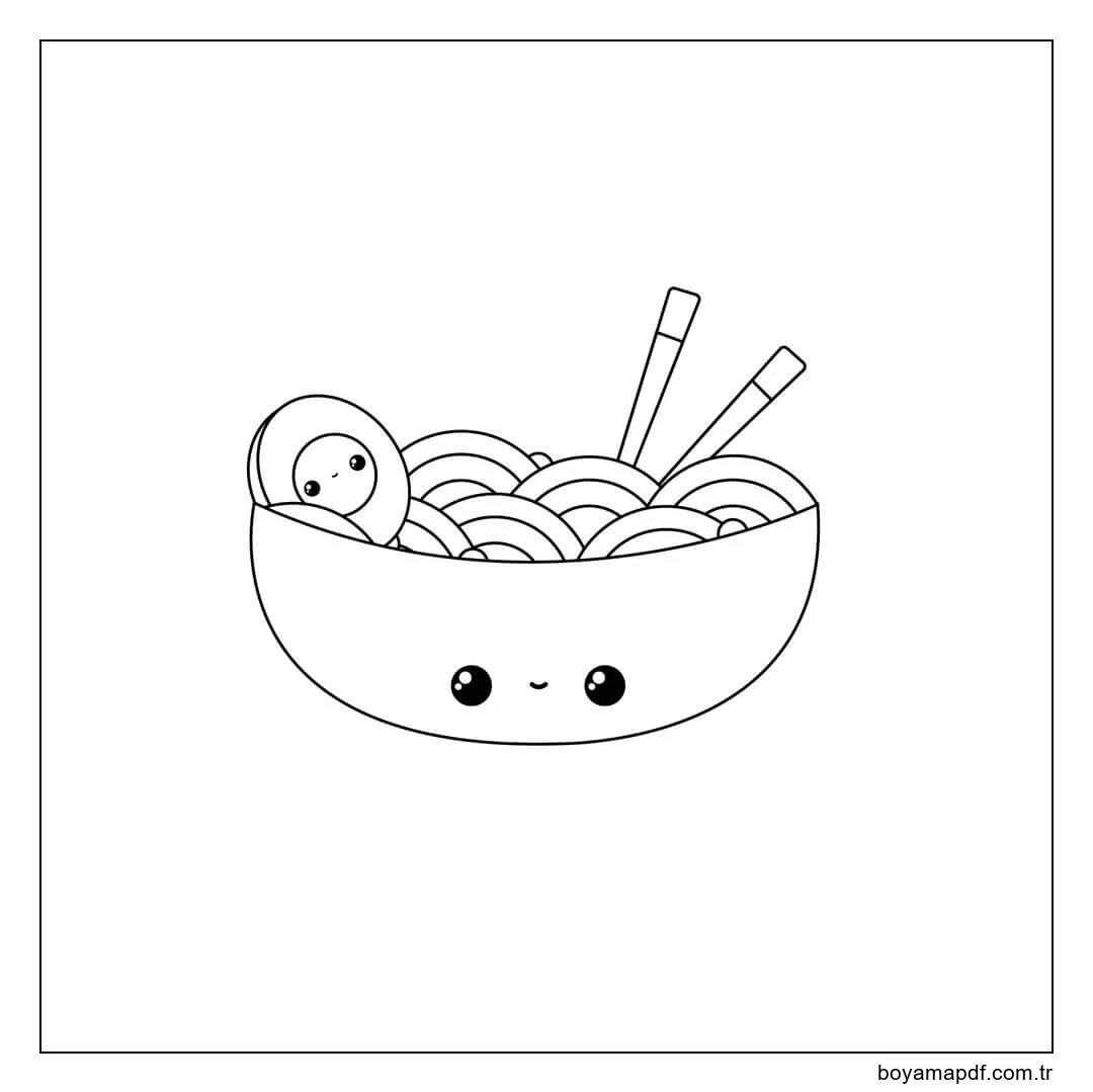 Kawaii Gülümseyen Erişte Boyama Sayfası