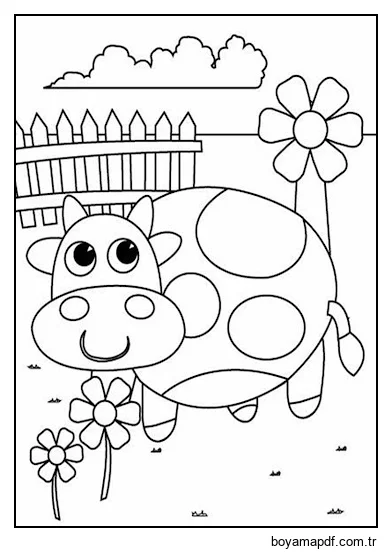 Kawaii Gülümseyen Inek Boyama Sayfası