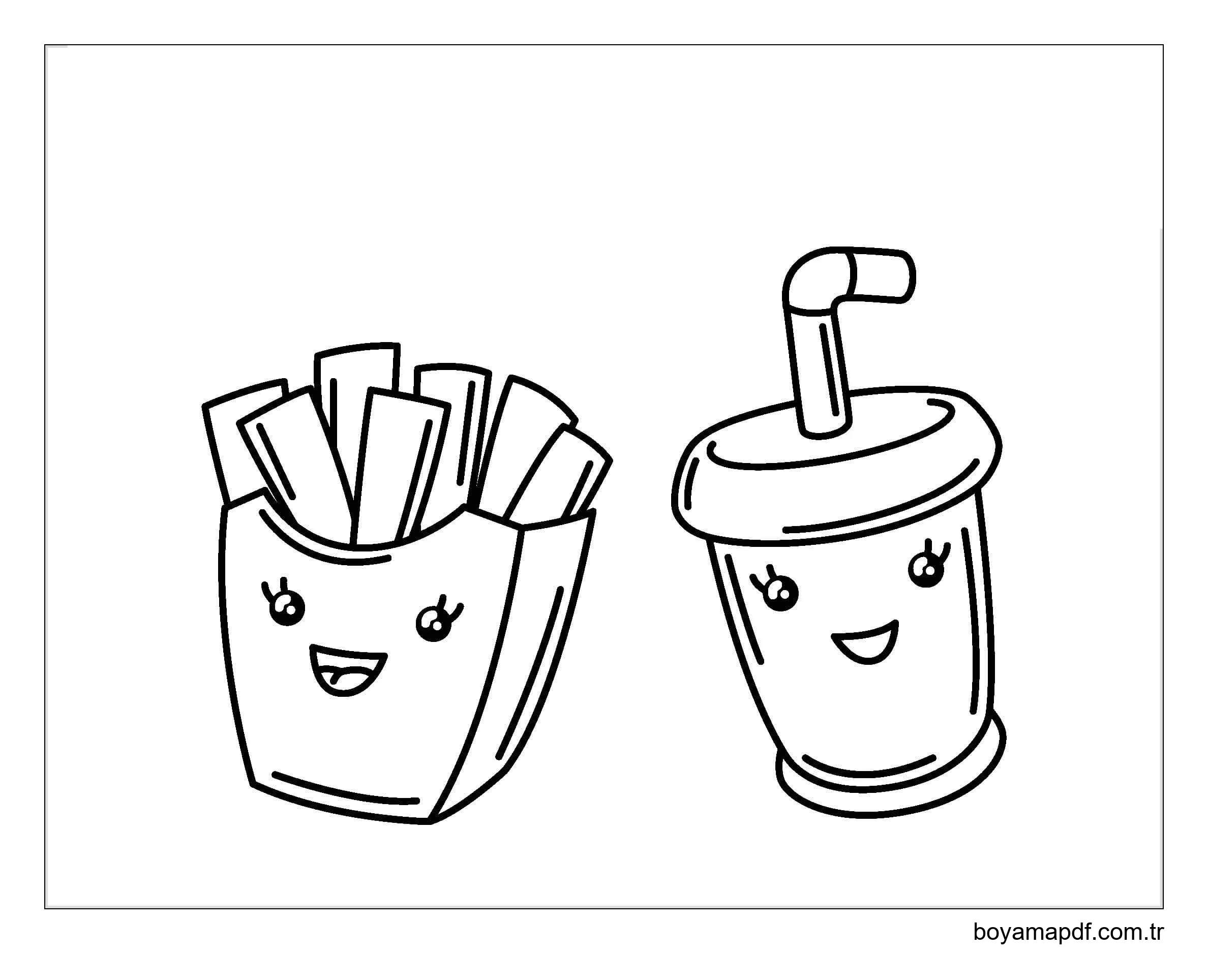 Kawaii Hızlı Yemek Boyama Sayfası