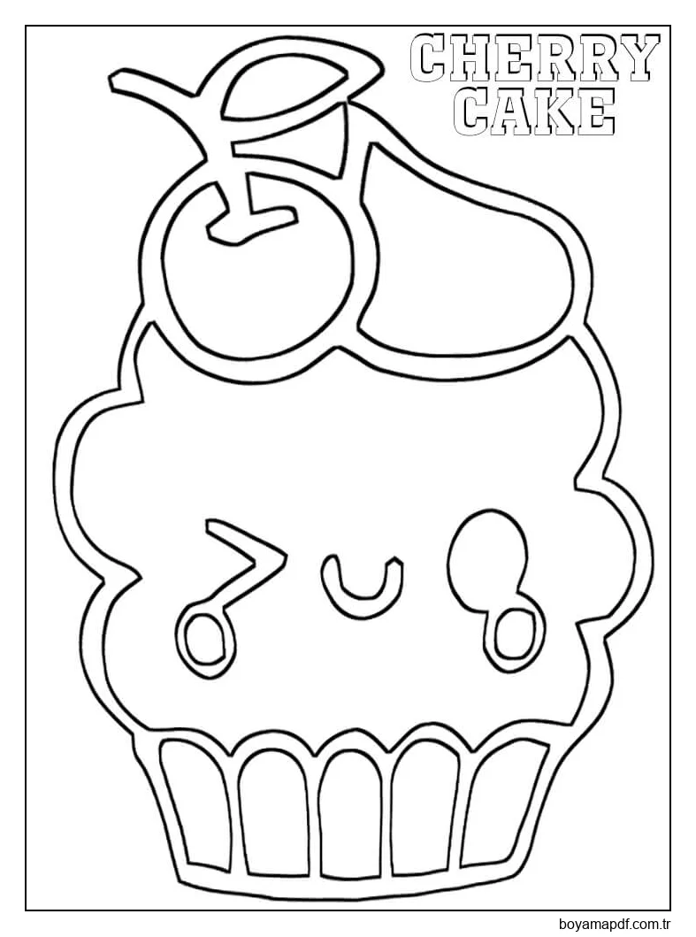 Kawaii Kirazlı Kek Boyama Sayfası