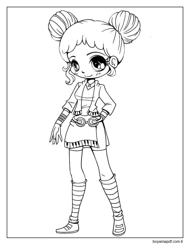 Kawaii Kız Çizgi Film Gülümseyen Boyama Sayfası