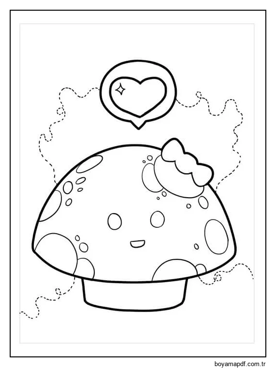 Kawaii Mantarı Boyama Sayfası