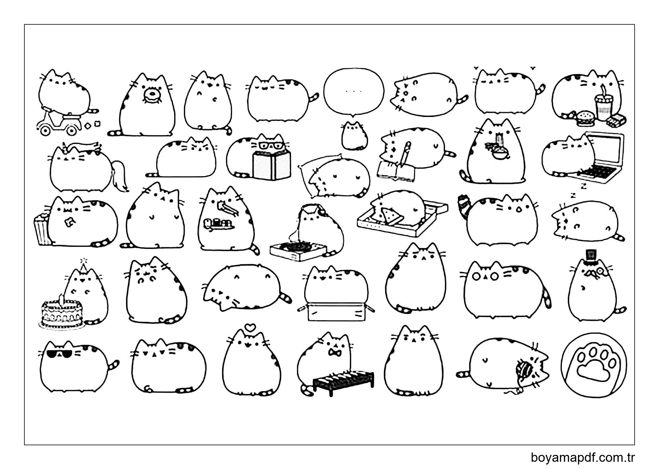 Kawaii Pusheen Boyama Sayfası