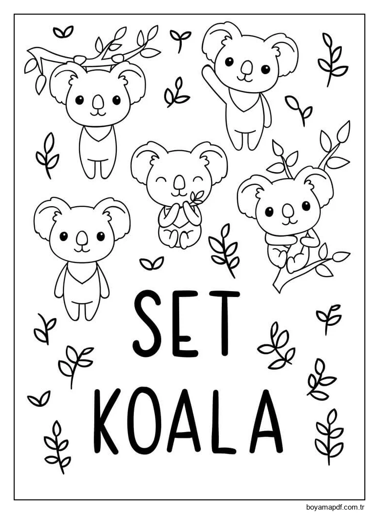 Kawaii Seti Koala Boyama Sayfası