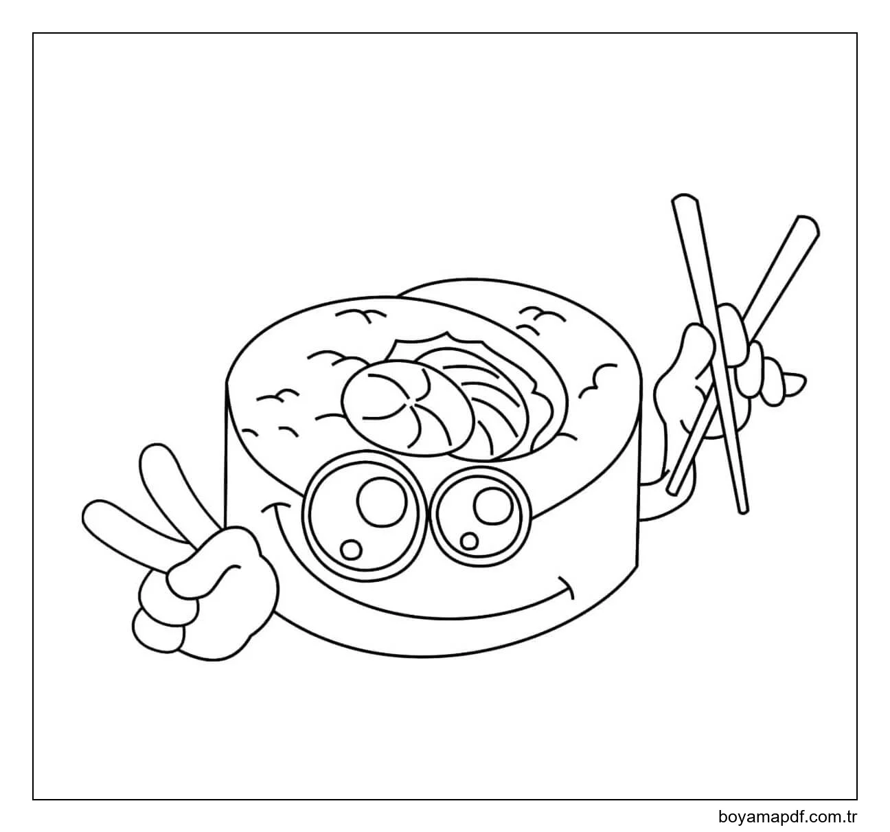 Kawaii Suşi Gülümseyen Boyama Sayfası