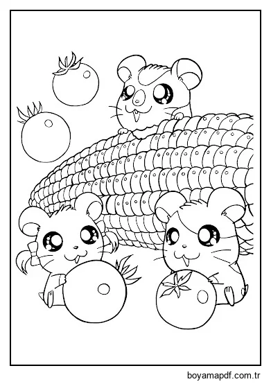 Kawaii Tavşanı ve Sebzeleri Boyama Sayfası