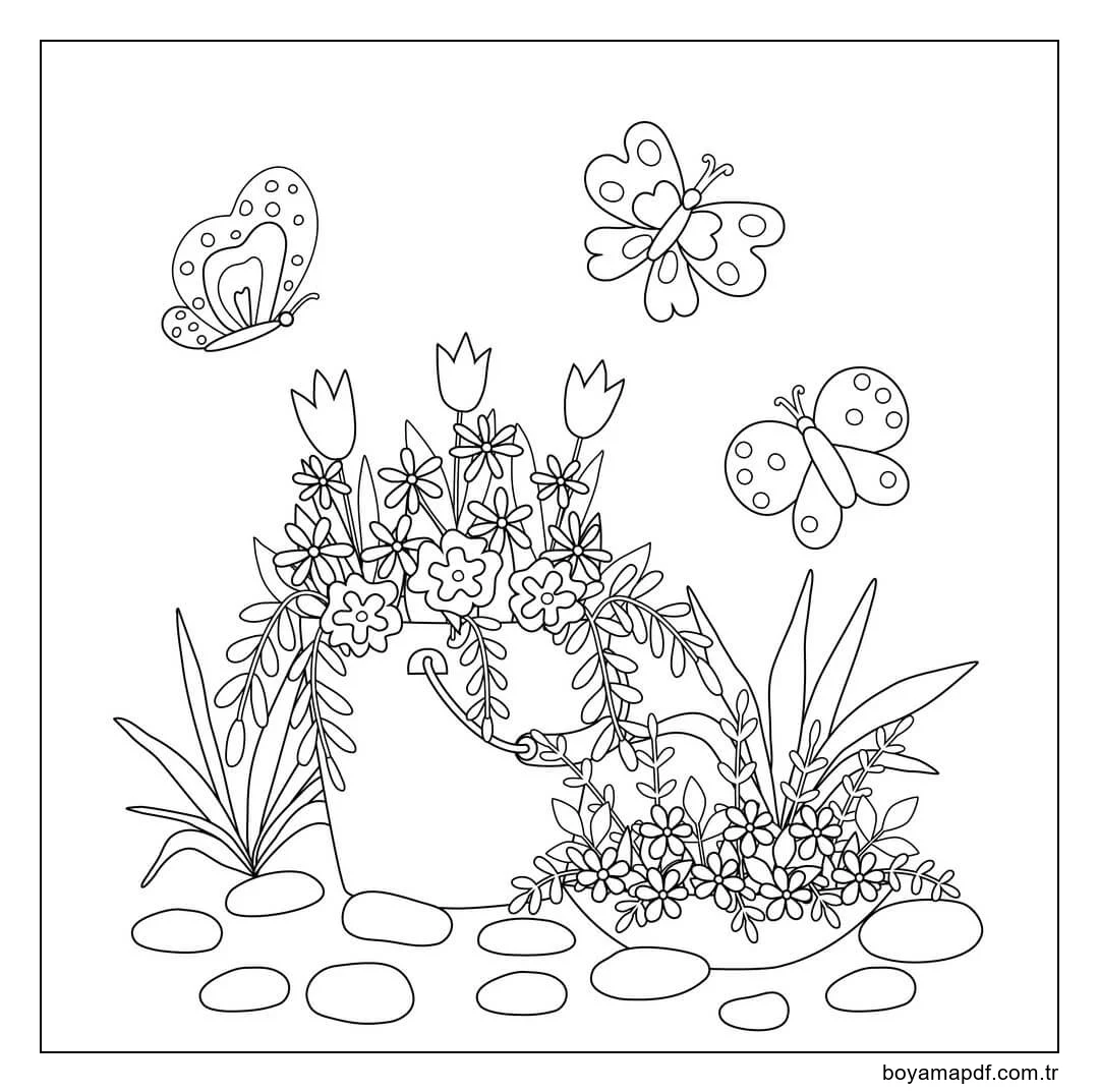 Kelebek ve Çiçek Kawaii Boyama Sayfası