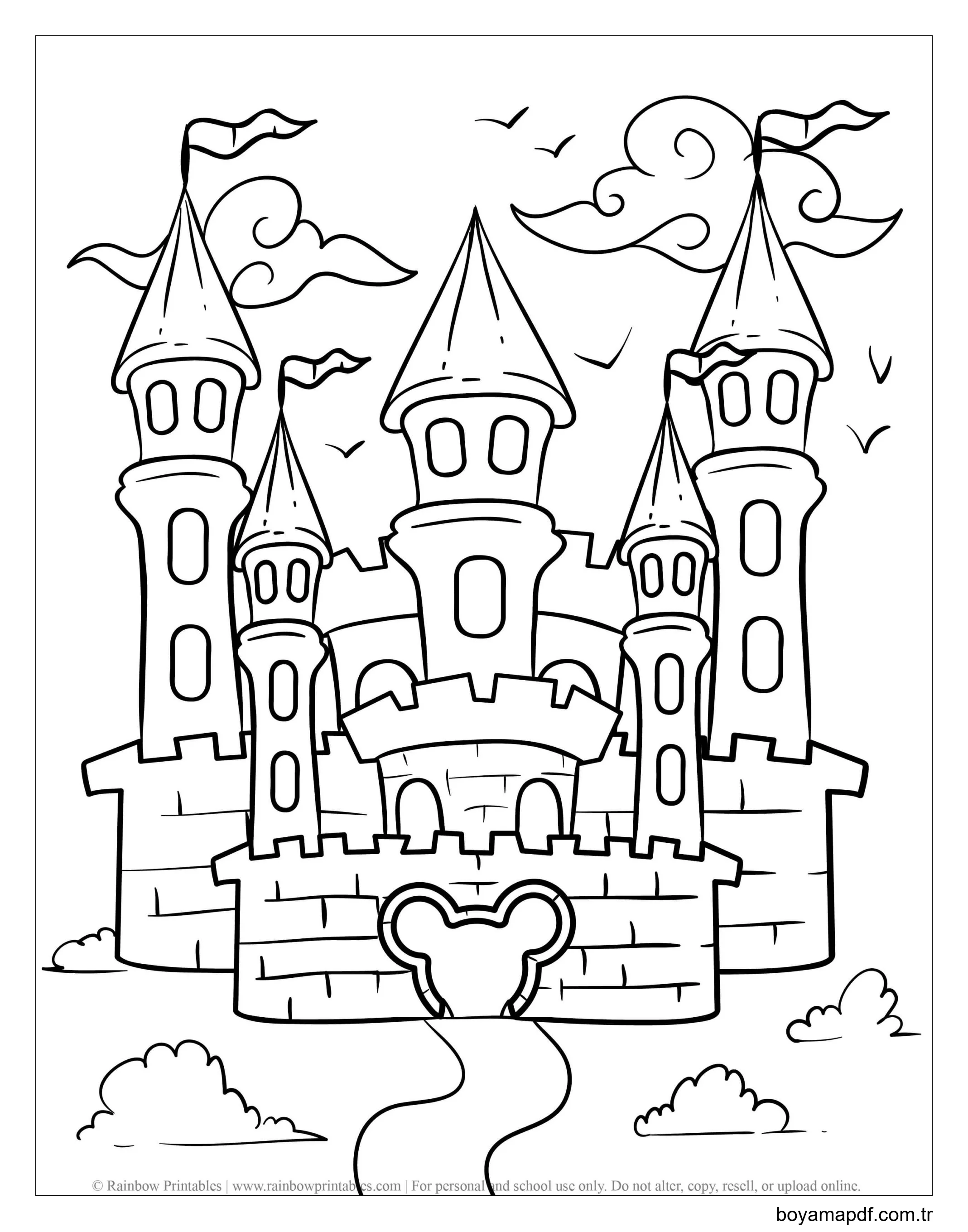 Kolay Disney Kalesi Boyama Sayfası