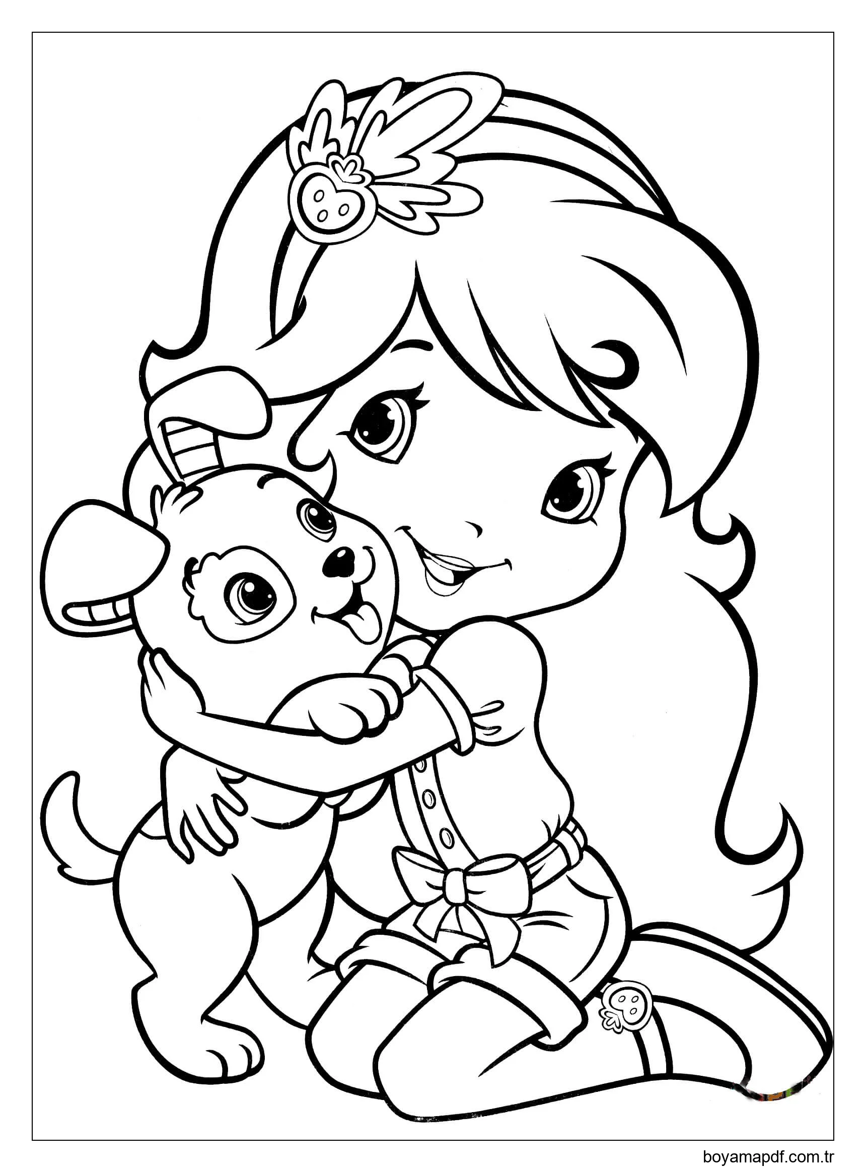 Köpekli Çilek Kız Boyama Sayfası