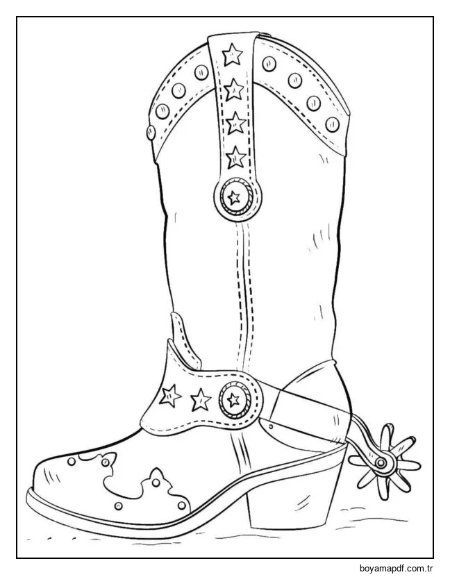 Kovboy tarzında çizmeler. Boyama Sayfası