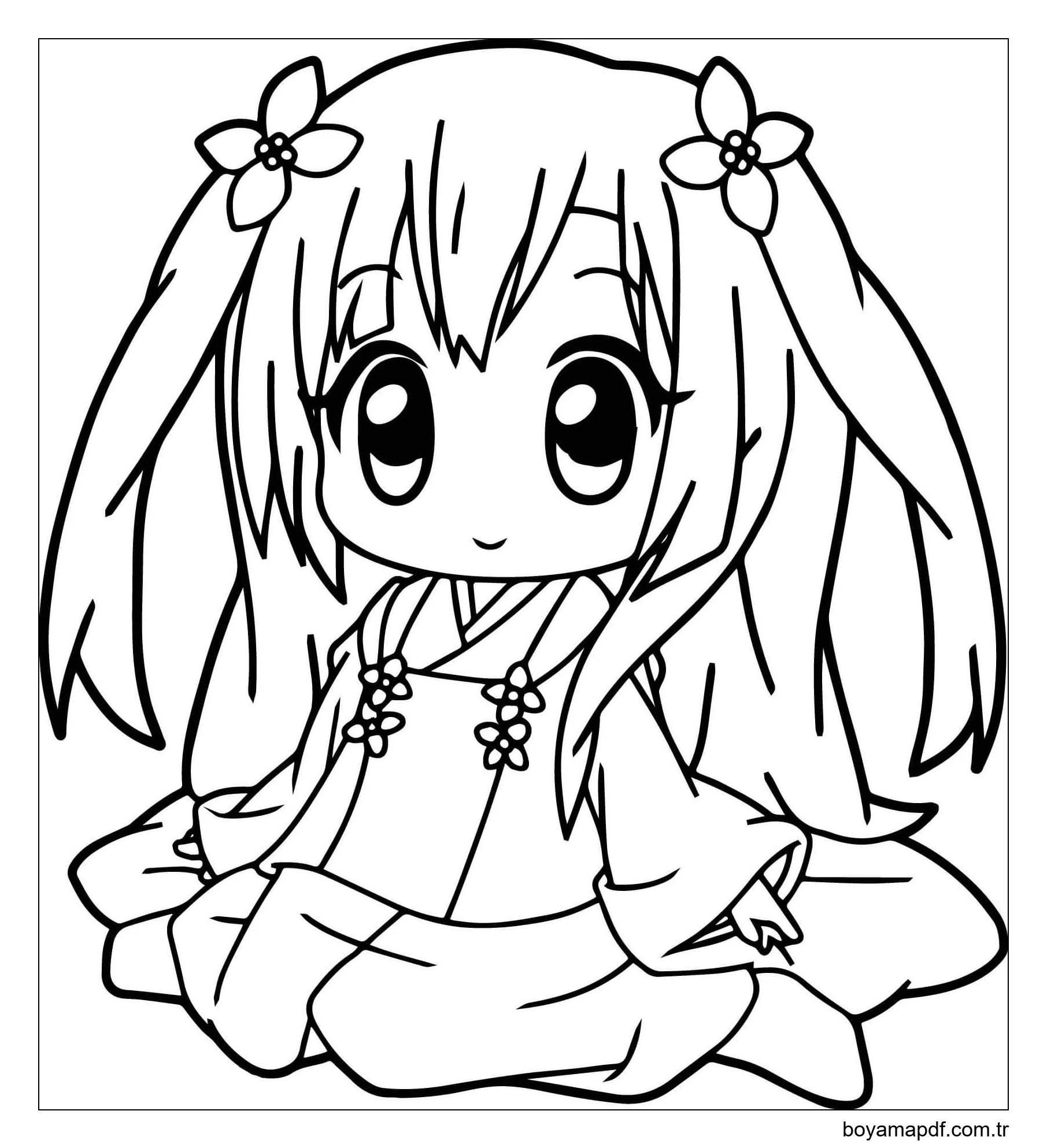 Küçük Anime Kız Kawaii Boyama Sayfası