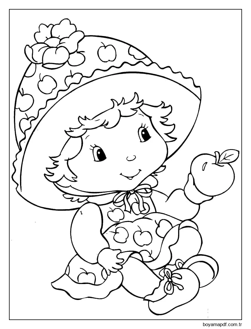 Küçük Çilekli Pasta Boyama Sayfası
