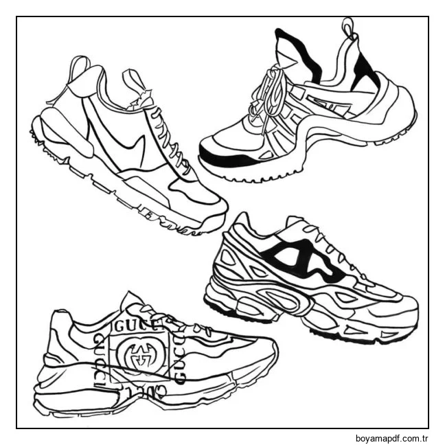 Modaya uygun tasarımcı spor ayakkabı koleksiyonu Boyama Sayfası