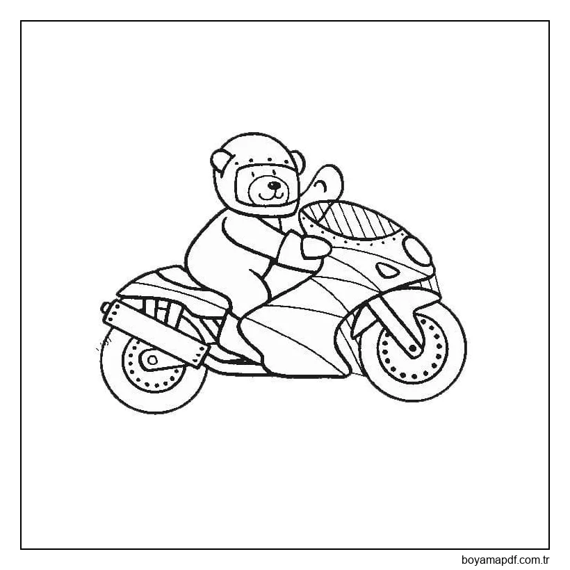 Motosikletli Sevimli Ayı Boyama Sayfası