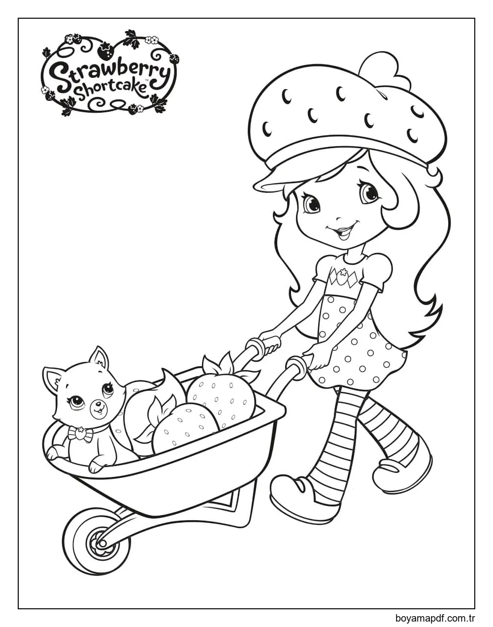 Muhallebi ve Çilekli Pasta Boyama Sayfası