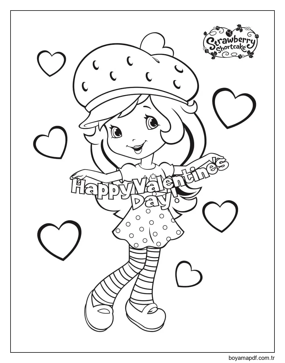 Mutlu Sevgililer Günü Çilekli Pasta Boyama Sayfası